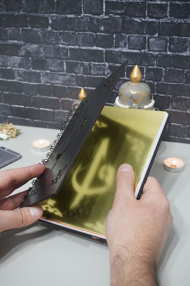 Elif Vav Siyah Ahşap Kapaklı Defter - Ajanda - Günlük - Dini Çizgisiz Defter-a5 Notebook-hediyelik - 2