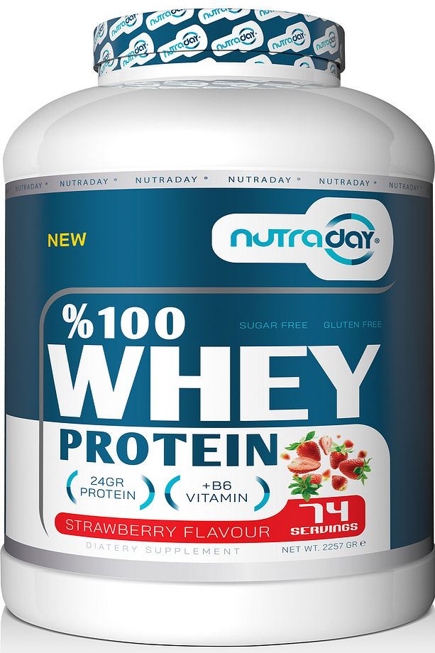 Whey Protein 2257 gr Çilek Aromalı Protein Tozu 24 gram Protein 74 Servis - 1