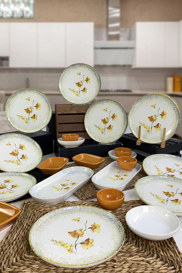 Sarı Çiçekli Kahvaltı Takımı 12 Kişilik 24 Parça - 1