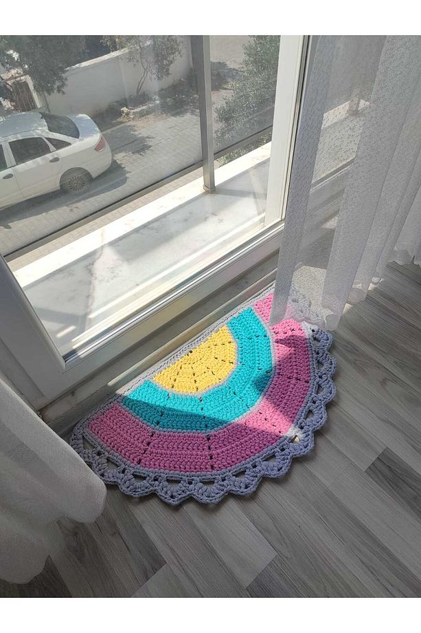 %100 El Örgüsü Balkon/ Kapı Önü Yarım Ay Paspas 90X45 cm - 1