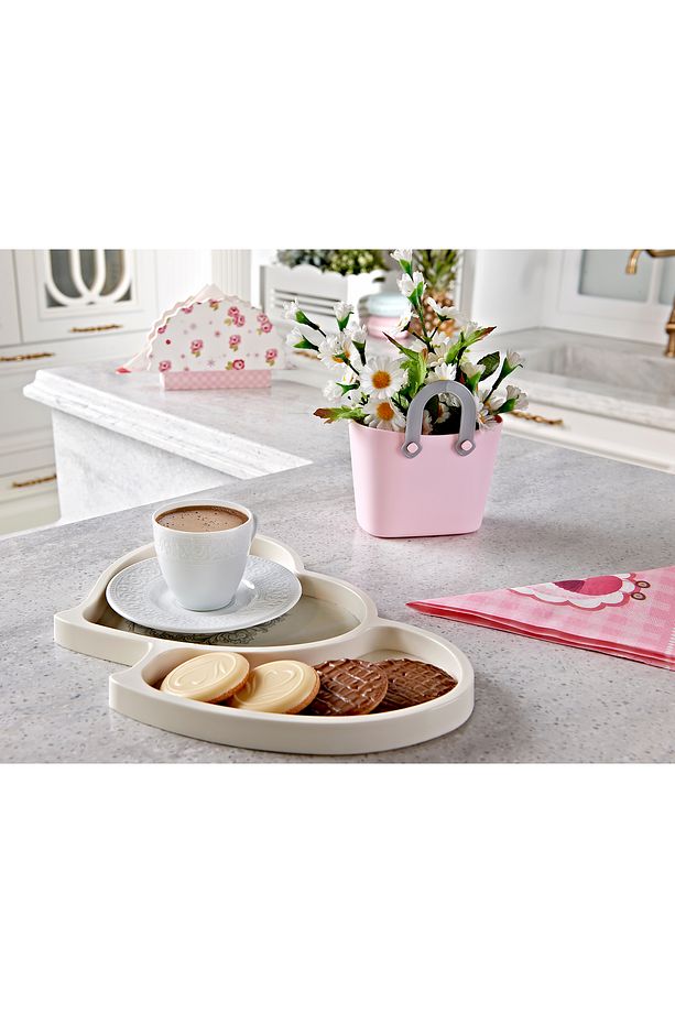 İkiz Kalpli Kırılmaya Dayanıklı Melamin Kahve - Çay Sunum Tabağı Tepsisi 2'li Set - 2