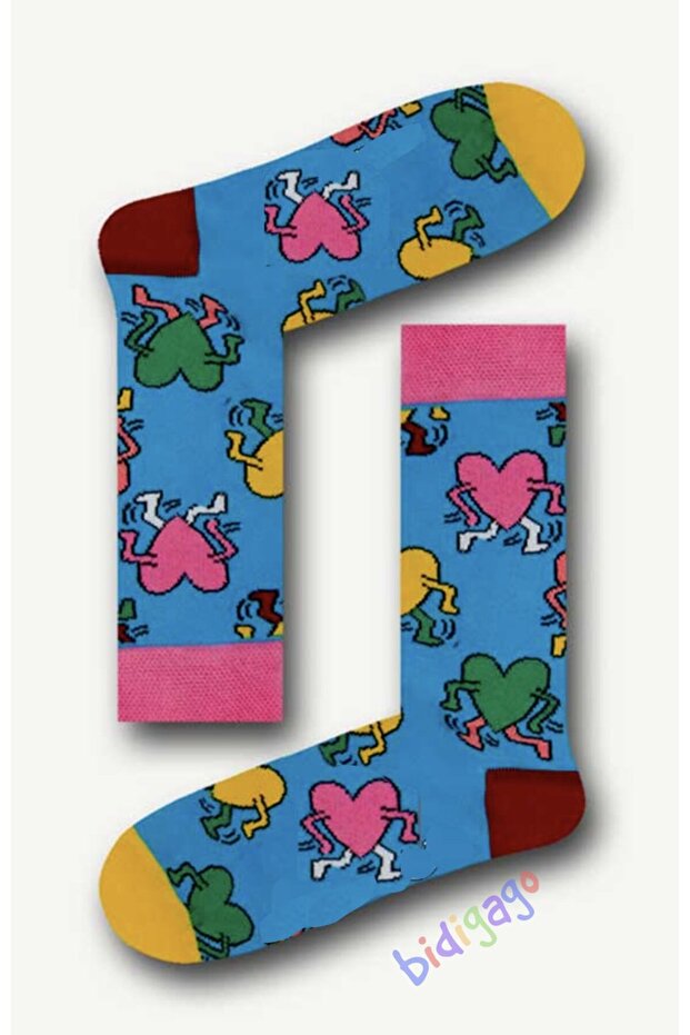 Running Heart Patterned Unisex College Socks