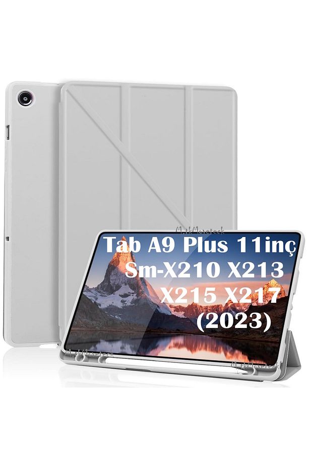Samsung Galaxy Tab A9 Plus 11 inç Kılıf Kalem Bölmeli Yuvalı Standlı Pu Deri Yumuşak Silikon Sm-X210 - 1