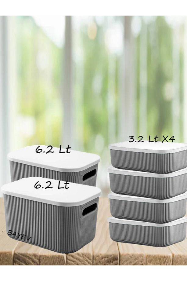 6 Parça Gri Set 2 Adet 6.2 Lt 4 Adet 3.2 Lt Storage Dolap Düzenleyici Kapaklı Çorağ Kemer Kutusu - 2