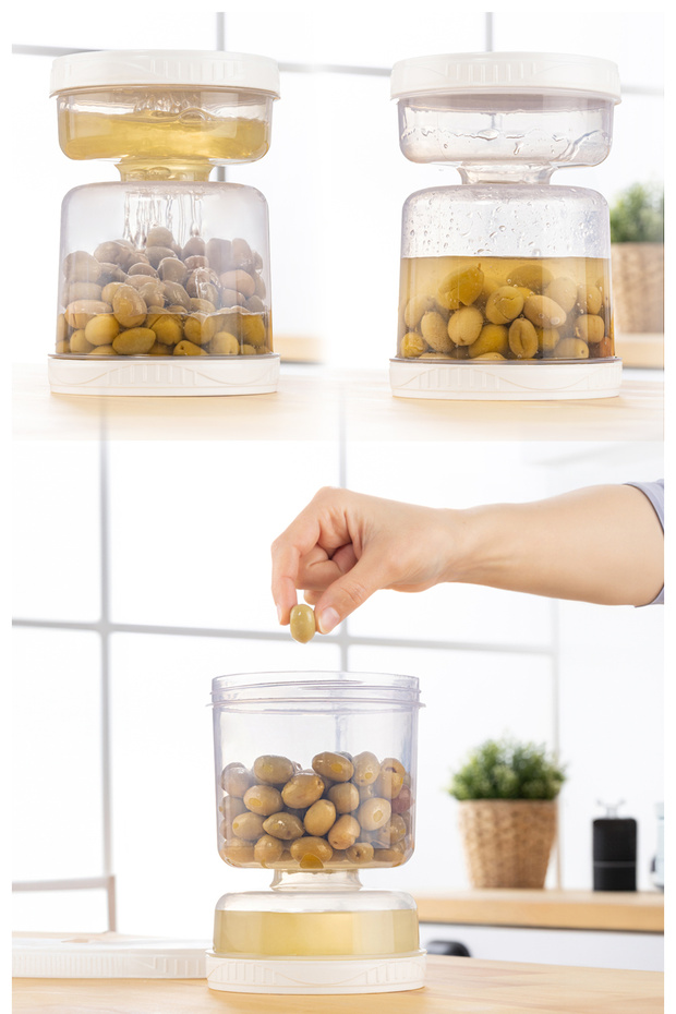 Set of 4 with Strainer, Leakproof, Turning and Use Olive Bowl Storage Container 1.5 Lt Transparent - 1