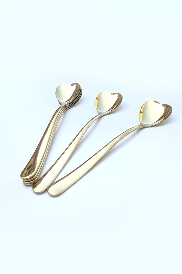 Stainless Steel 6-Piece Luxury Gold Ice Cream Spoon with Heart