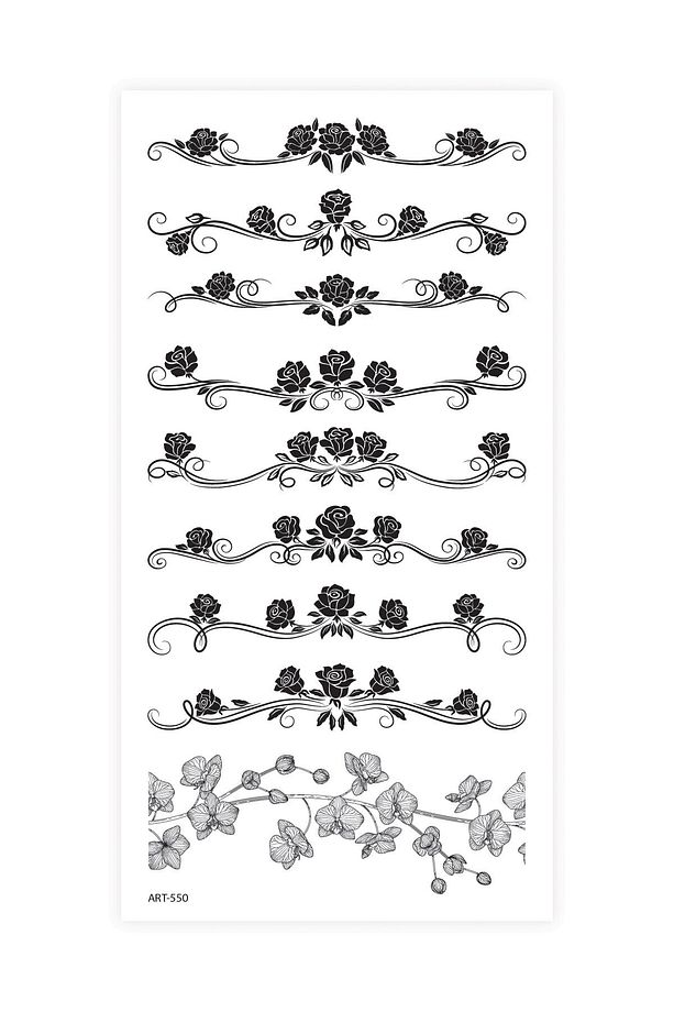 Şerit Gül Desen Geçici Dövme,geçici Tattoo ,vücut Dövme,kol Bilek Dövme,boyun Dövme,sırt Dövme - 3