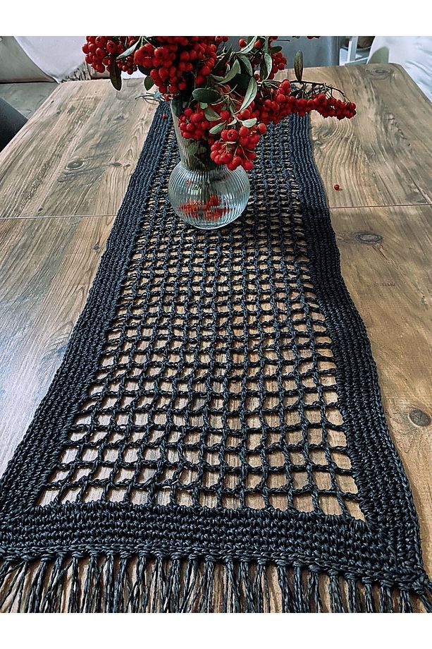 Siyah Hasır Runner, Hasır Masa Örtüsü 118x32 - 2