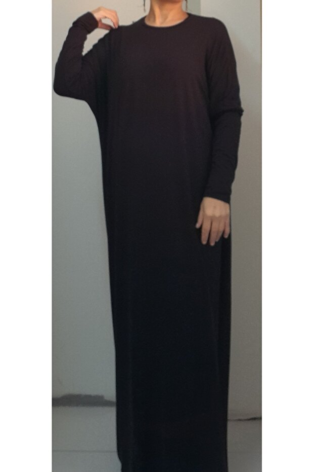 Black Bat Sleeve Loose-Fitting Combed Viscose Hijab Dress
