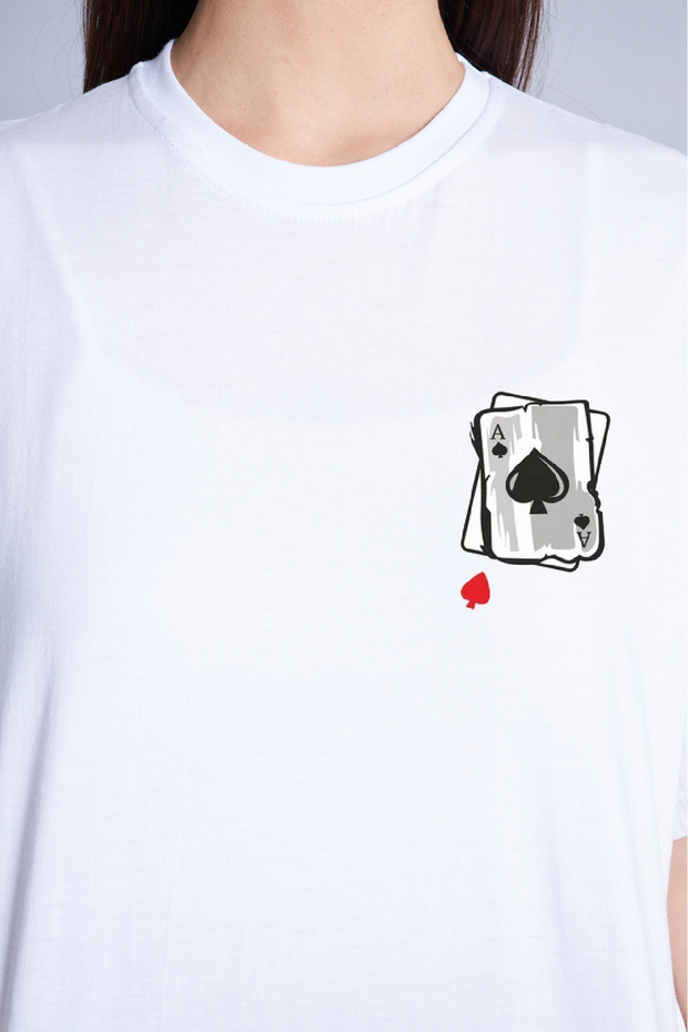 Women's White Card Printed Oversize T-Shirt
