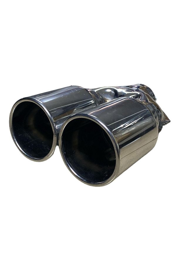 Egzoz Ucu Çift Çıkış 90mm Yuvarlak Düz Ağız, Paslanmaz Krom - 2