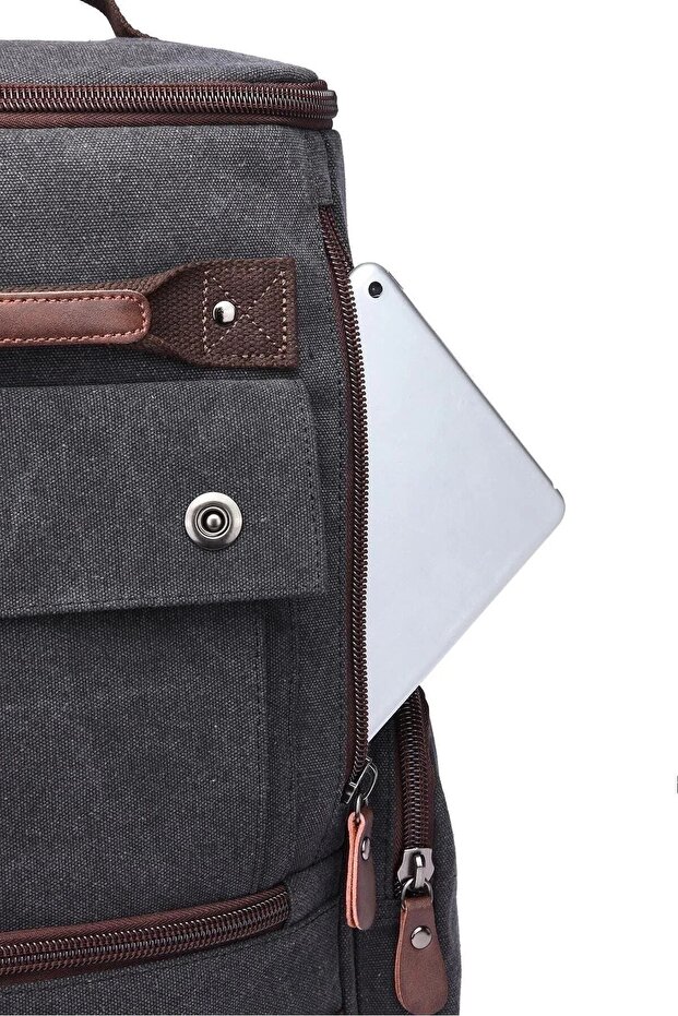 حقيبة ظهر قماشية سوداء للجنسين متعددة الأقسام - 7