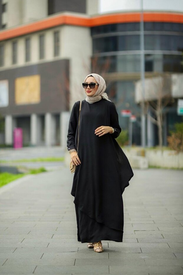 Tesettür Ayrobin Hera Elbise Siyah Model-508 - 2