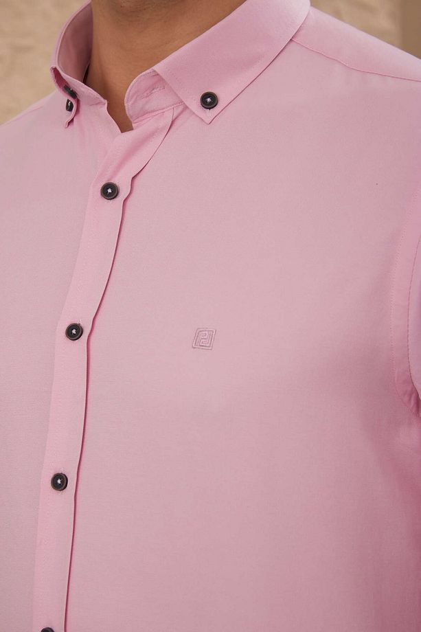 Slim Fit Desenli Şambre Spor Erkek Gömlek - 3
