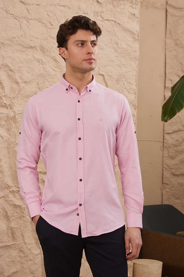 Slim Fit Desenli Şambre Spor Erkek Gömlek - 1