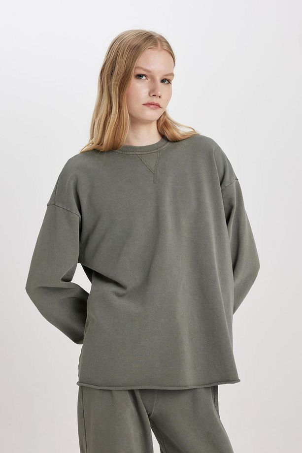 Relax Fit Bisiklet Yaka Yıkamalı Soluk Efektli Sweatshirt C2816ax24sp - 4