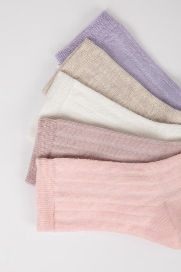 Kız Çocuk 5'li Pamuklu Uzun Çorap C2904a8ns - 7