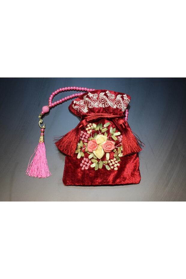 Velvet Pouch and Vaved Tasseled Pearl Prayer Rosary