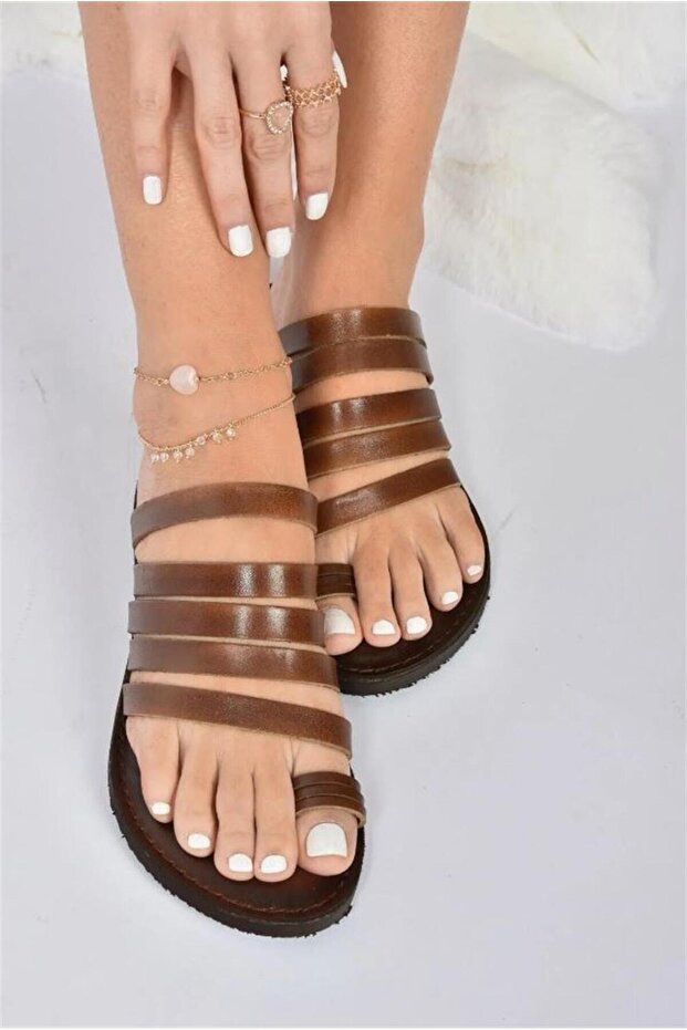 Tan Genuine Leather Women's Sandals K374680203