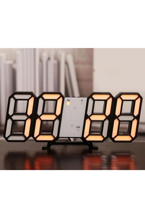 3d Led Dijital Alarm Termometre Takvim Özellikli Masa Duvar Saati Turuncu - 1