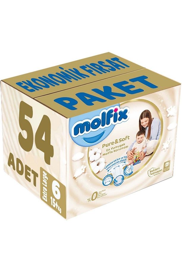 Pure&soft Bebek Bezi Beden:6 (15+kg) Extra Large 54 Adet Ekonomik Fırsat Pk - 1