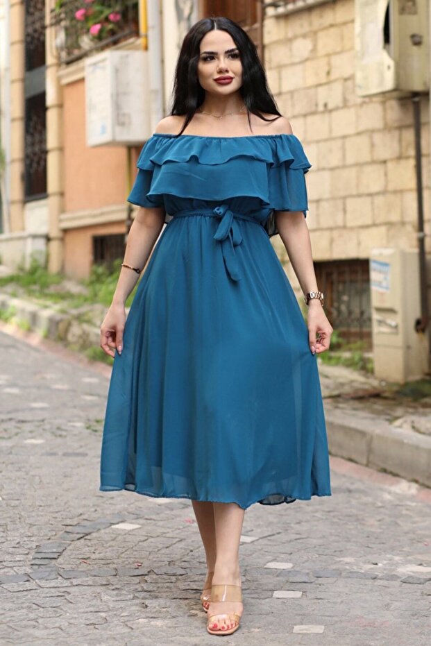 Pertol Madonna Ruffle Collar Plus Size Chiffon Dress