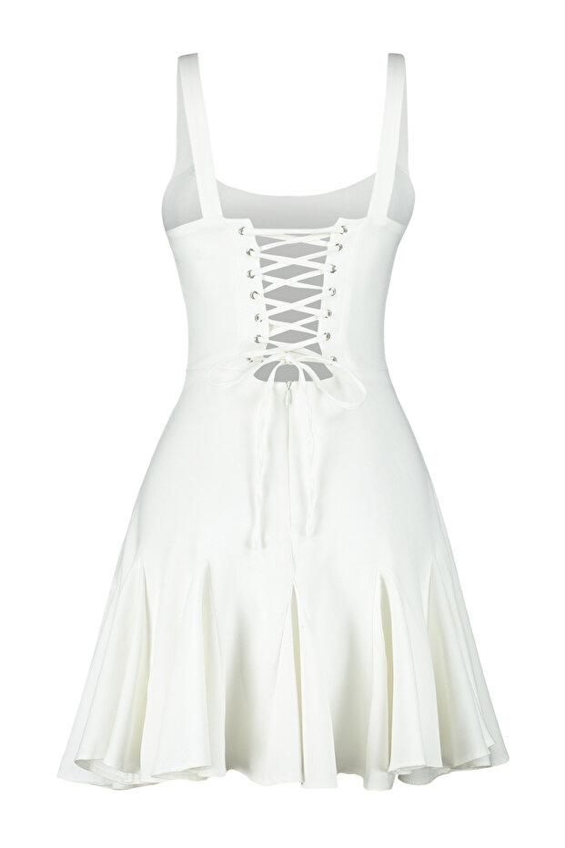 Bridal Beyaz A-Kesim Astarlı Korse Detaylı Biyeli Kısa Abiye Mezuniyet Elbisesi TPRSS23EL00251 - 11