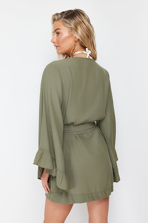 Haki Dokuma Plaj Mini Kuşaklı Kimono&Kaftan TBESS21KM0002 - 5