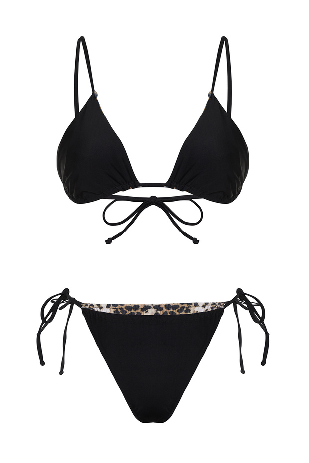 Leopar Desenli Çift Taraf Kullanımlı Üçgen Kaplı Brazilian Düşük Bel Bikini Takımı TBESS24BT00108 - 9