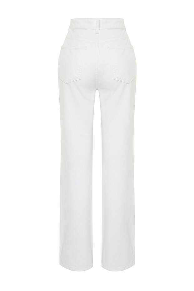 Beyaz Yırtıklı Yüksek Bel Wide Leg Jeans TWOSS24JE00166 - 8