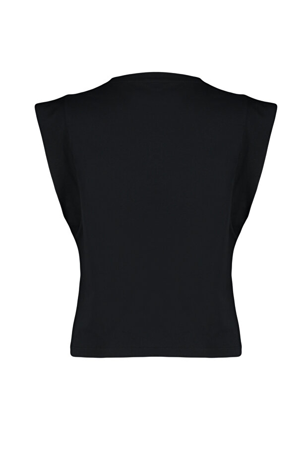 Siyah %100 Pamuk Slogan Baskılı Regular/Normal Kalıp Bisiklet Yaka Örme T-Shirt TWOSS24TS00020 - 8