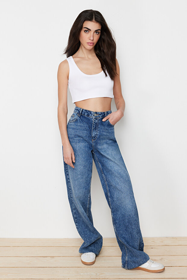 Beyaz Askılı Crop Fitilli Esnek Örme Atlet TWOSS24AL00023 - 2