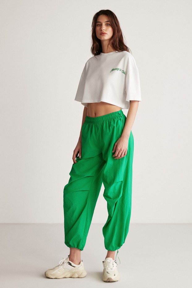 Kelsey Women's Waterproof Parachute Fabric Green Trousers with Stopper Detail