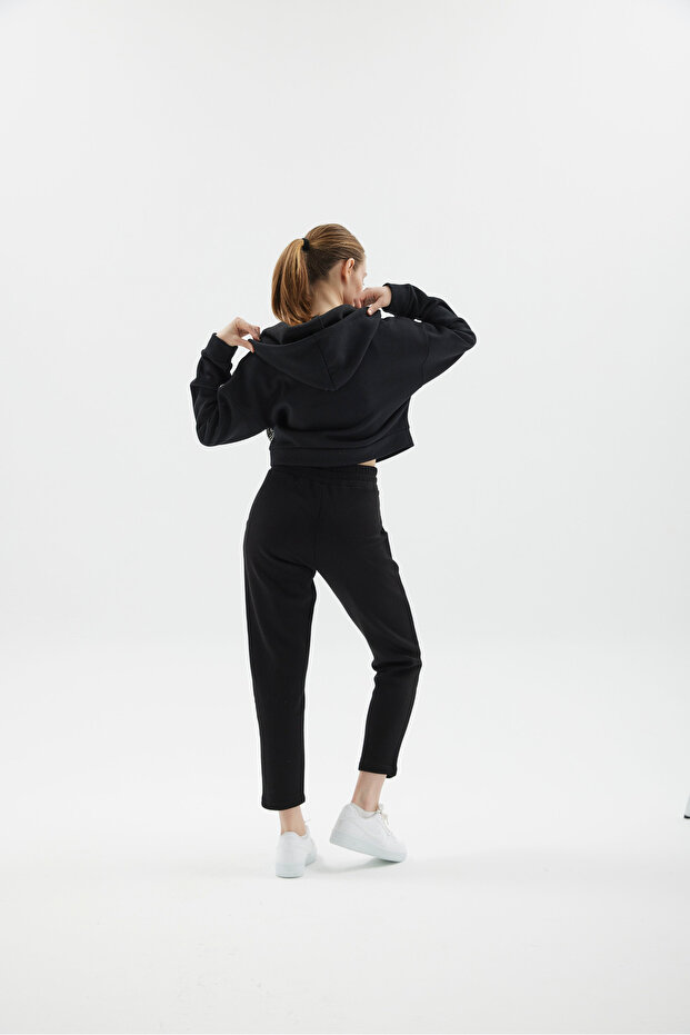 SWEATPANT ŞARDONLU KISA PAÇA JOGGER ÖRME CEPLİ PANTOLON - 4
