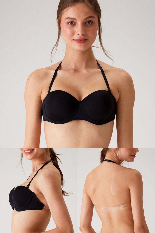 Kadın 6027 Pisa Destekli Push-up Straplez Multi Function Sütyen Siyah - 3