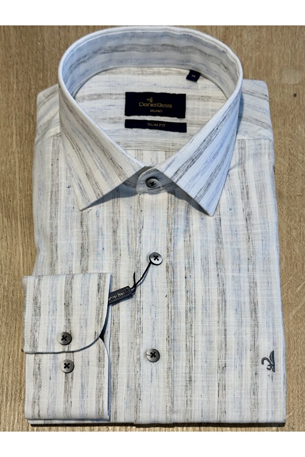 Long Sleeve Slim Fit Striped Cotton Men's Classic Shirt