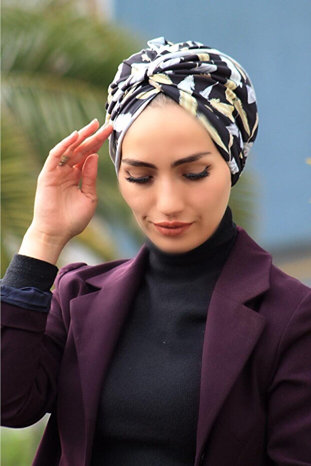 بونيه ملفوف بنمط ريش الطيور - موديل Hazir - 2
