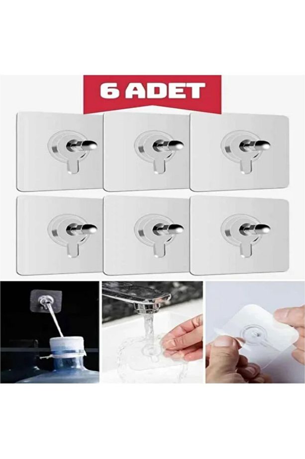 6 Adet Güçlü Yapışkınlı Pinli Delgisiz Vidalı Tırnak Kanca Duvar Askısı Raf Tablo Elbise Askısı - 1