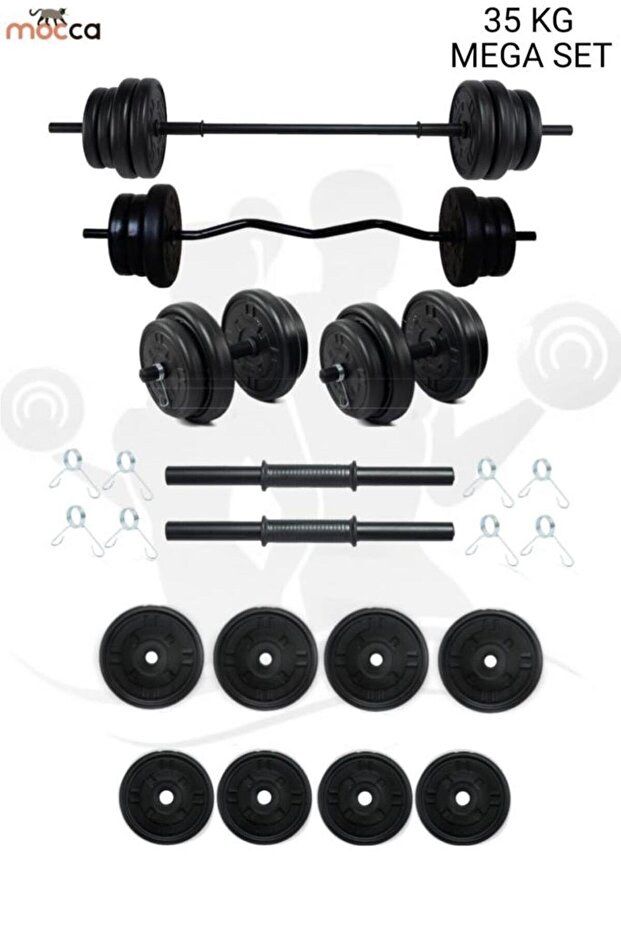 Mocca Style 38 Kg Z-barlı Megaset Halter Seti Ve Dambıl Seti Ağırlık Fitness Seti