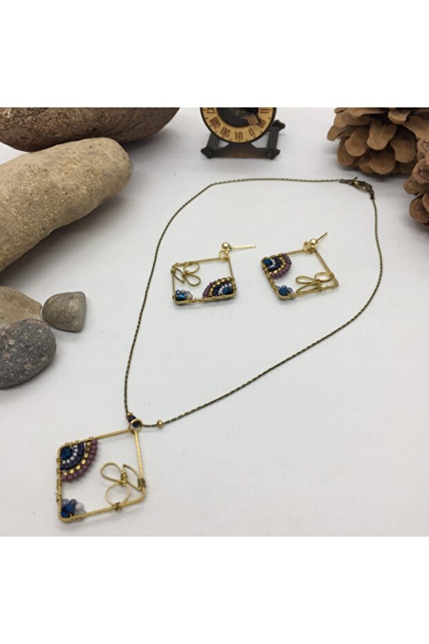 Handmade Ethnic Authentic Hippie Bohemian Knitted Necklace Earring Set