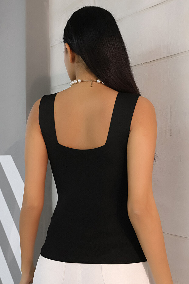 U Collar Thick Strap Basic Summer Knitwear Undershirt - 2