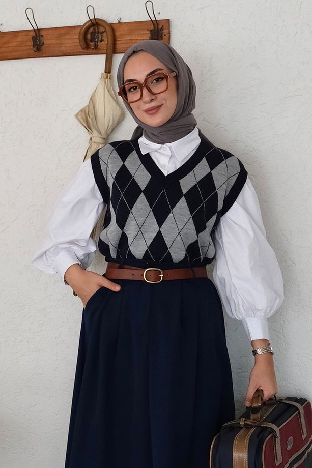 Lacivert Tek Düğmeli Etek I SENA - 4