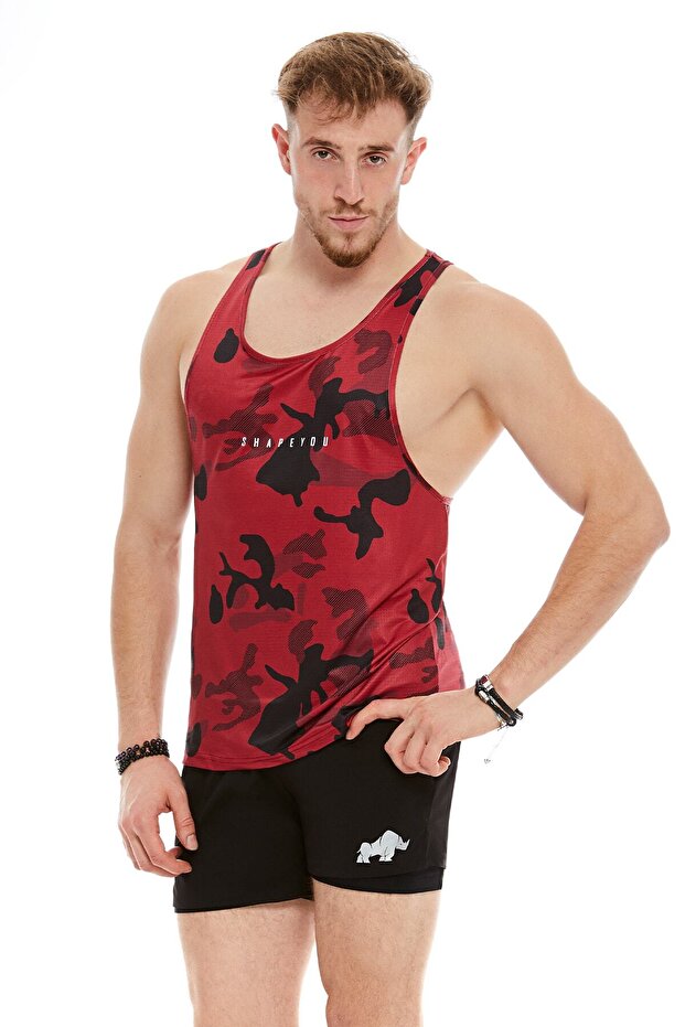 Red Camouflage Men's Fitness Athlete Undershirt