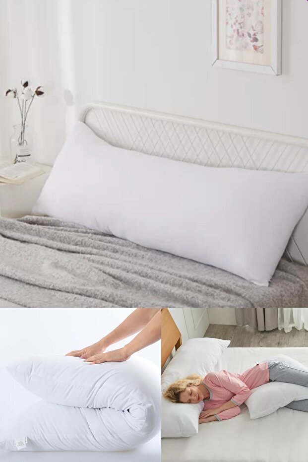 1St Quality Bead Fiber Filled Full Comfortable Side Sleeping and Maternity Pillow Long Pillow 40X120 - 1300Gr