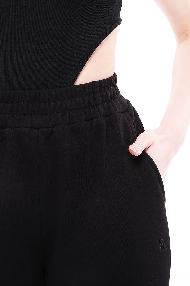 Kadın Siyah Jogger Eşofman Altı - Oversize (CEPLİ, YÜKSEK BEL) - 3