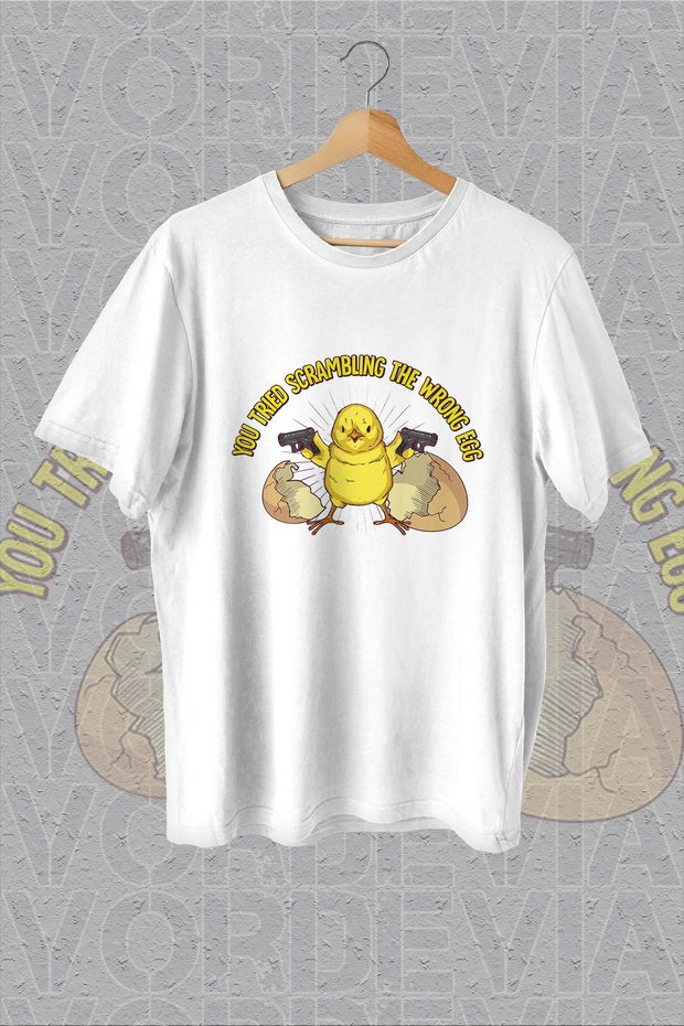 Psycho Chick False Egg Printed Black Oversize Funny T-Shirt