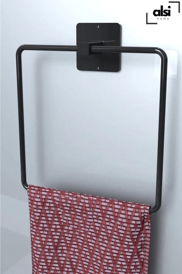 Yapışkanlı 4 lü Siyah Fön Makinesi Askısı Havlu Askısı Wc Tuvalet Kağıtlık Kare Havluluk Banyo Set - 5