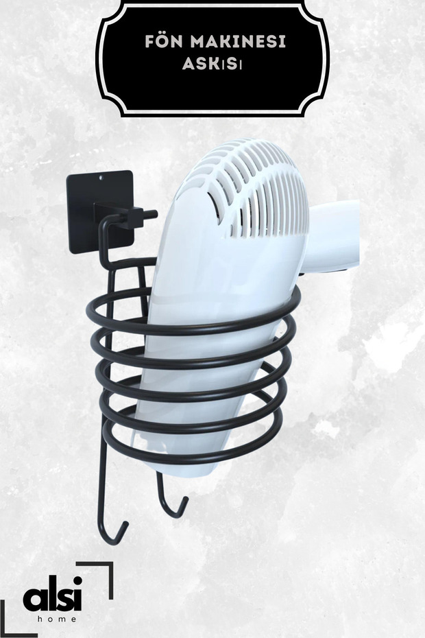 Yapışkanlı 4 lü Siyah Fön Makinesi Askısı Havlu Askısı Wc Tuvalet Kağıtlık Kare Havluluk Banyo Set - 2