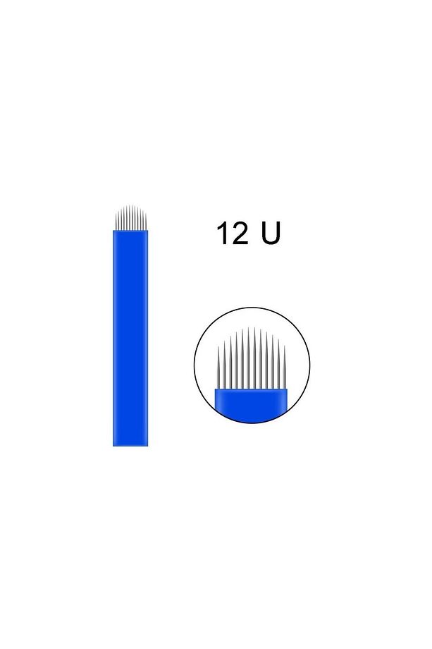 Microblading Kalıcı Makyaj Iğnesi 12u Pin Mavi 10 Adet Kaş Dövme Iğne Mikroblading Iğnesi - 1