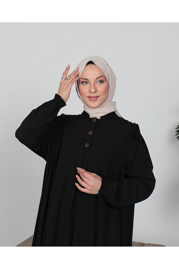 Mevlana Medine Ipeği Siyah Elbise - 3